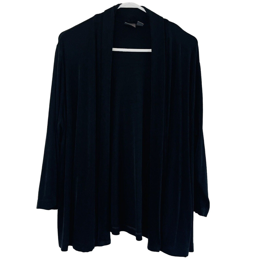 Womens XL 16 Travelers by Chico's Open Front Cardigan Black 3/4 Sleeves Pockets